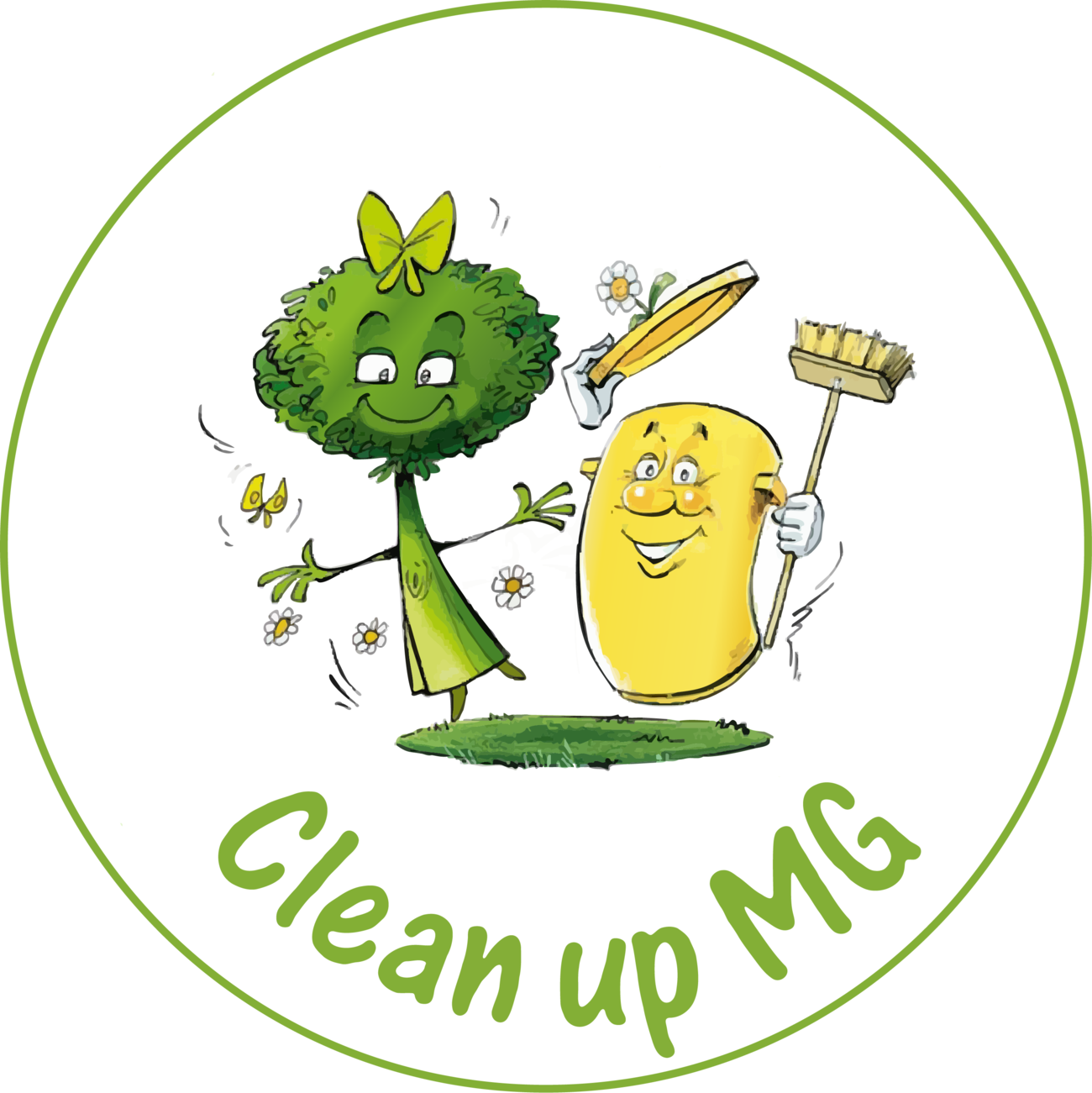 Logo von Clean up MG mit Baum und Tonne